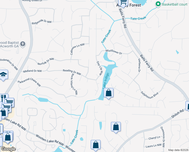 map of restaurants, bars, coffee shops, grocery stores, and more near 659 Dianthus Court in Acworth