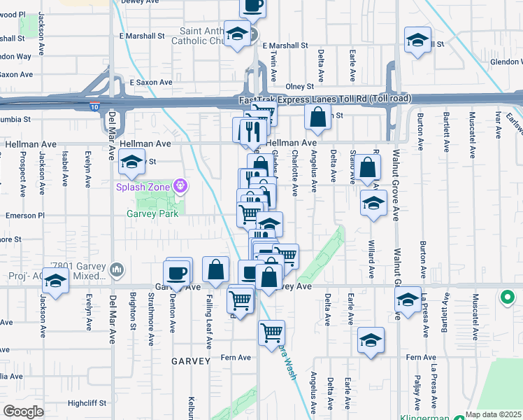 map of restaurants, bars, coffee shops, grocery stores, and more near 3208 San Gabriel Boulevard in Rosemead