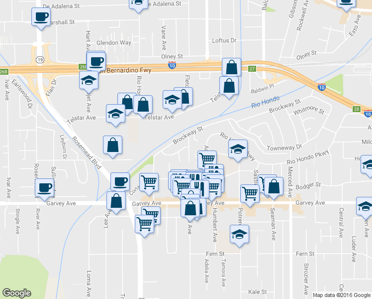 map of restaurants, bars, coffee shops, grocery stores, and more near 3209 Chico Avenue in El Monte