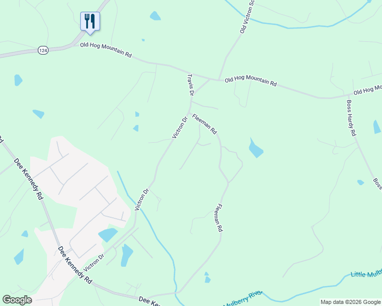 map of restaurants, bars, coffee shops, grocery stores, and more near 1124 Fleeman Rd in Hoschton