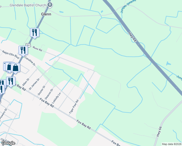 map of restaurants, bars, coffee shops, grocery stores, and more near 687 Tiger Paw Road in Loris