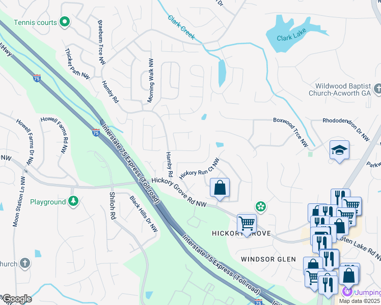 map of restaurants, bars, coffee shops, grocery stores, and more near 1847 Tranquil Field Dr NW in Acworth