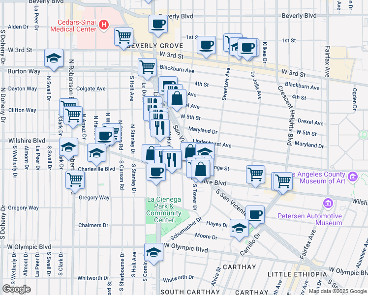 map of restaurants, bars, coffee shops, grocery stores, and more near 123 North Gale Drive in Beverly Hills