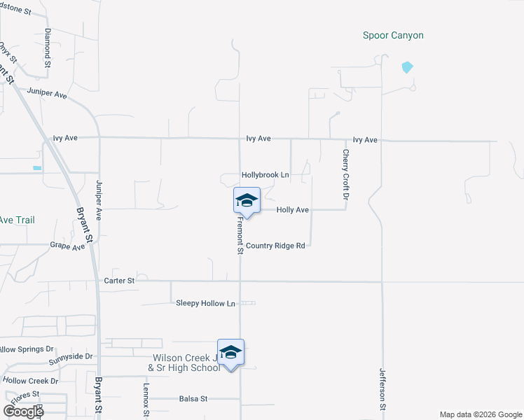 map of restaurants, bars, coffee shops, grocery stores, and more near Holly Avenue in Yucaipa
