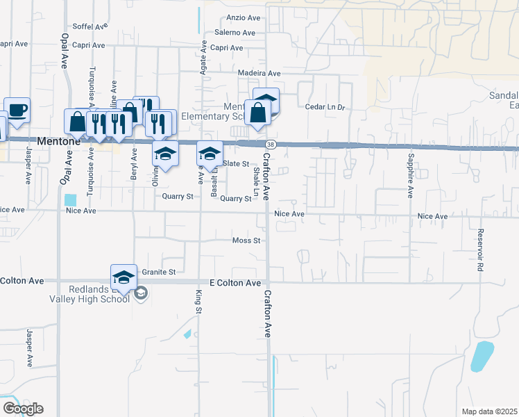 map of restaurants, bars, coffee shops, grocery stores, and more near 31264 Nice Avenue in Mentone