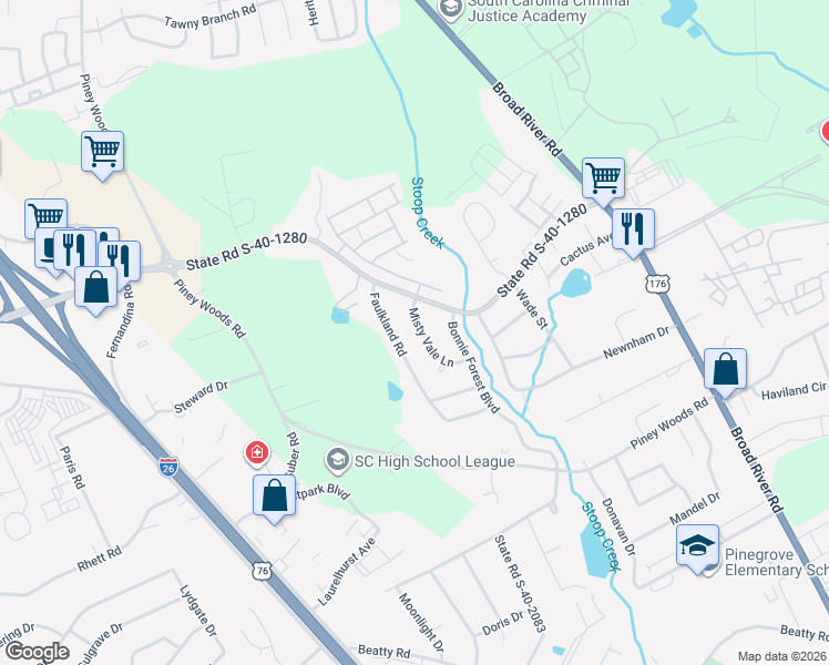 map of restaurants, bars, coffee shops, grocery stores, and more near 4723 Misty Vale Lane in Columbia
