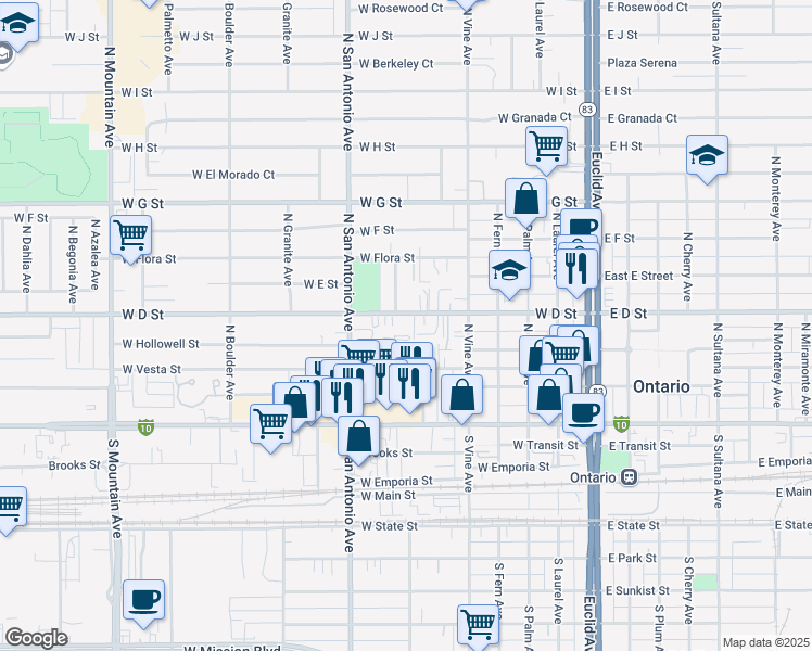 map of restaurants, bars, coffee shops, grocery stores, and more near in Montclair