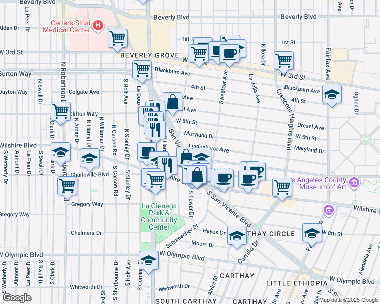 map of restaurants, bars, coffee shops, grocery stores, and more near 6641 West 6th Street in Los Angeles