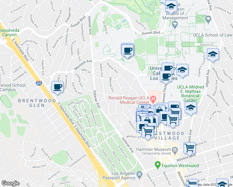 map of restaurants, bars, coffee shops, grocery stores, and more near 632 Levering Avenue in Los Angeles