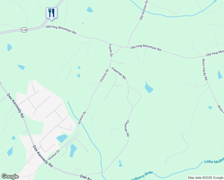 map of restaurants, bars, coffee shops, grocery stores, and more near 1124 Fleeman Road in Hoschton