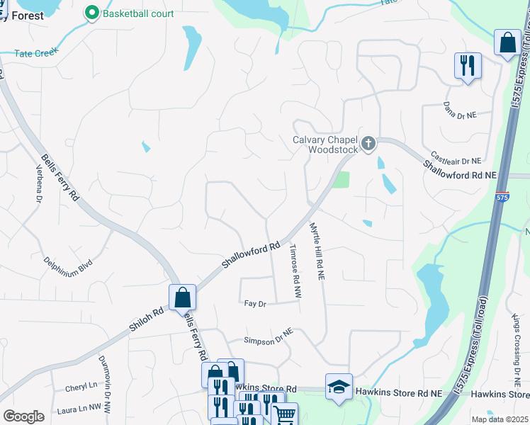 map of restaurants, bars, coffee shops, grocery stores, and more near 4777 North Springs Road Northwest in Kennesaw