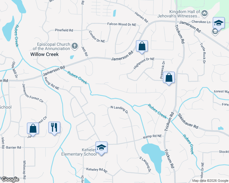 map of restaurants, bars, coffee shops, grocery stores, and more near 1961 North Landing Way in Marietta