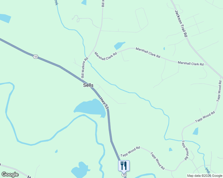 map of restaurants, bars, coffee shops, grocery stores, and more near 75 Cherokee Trail in Hoschton