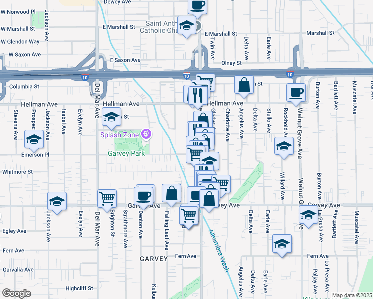 map of restaurants, bars, coffee shops, grocery stores, and more near 8127 Emerson Place in Rosemead