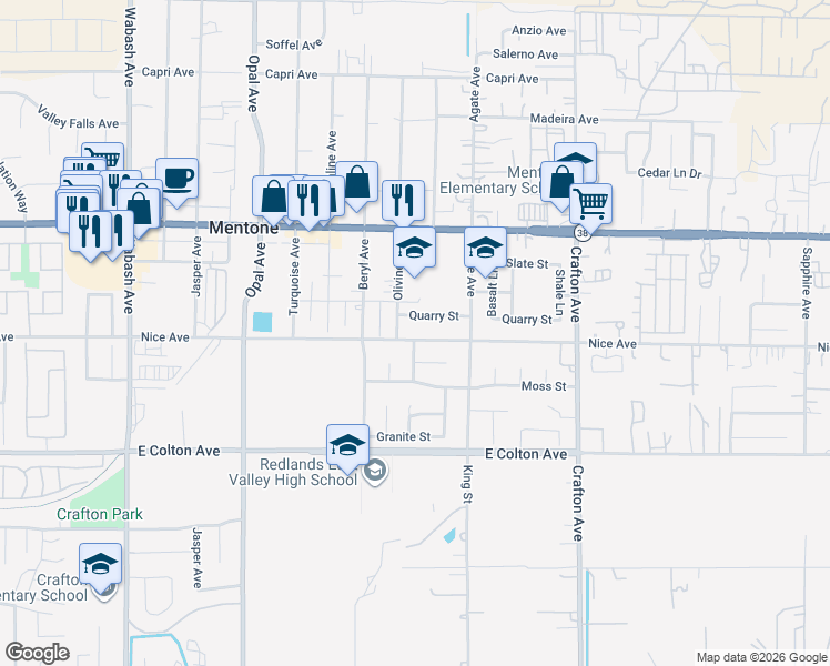 map of restaurants, bars, coffee shops, grocery stores, and more near 31022 Nice Avenue in Mentone