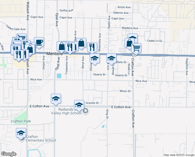 map of restaurants, bars, coffee shops, grocery stores, and more near 31042 Nice Avenue in Mentone