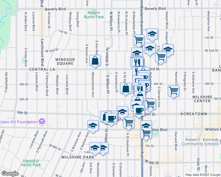 map of restaurants, bars, coffee shops, grocery stores, and more near in Los Angeles