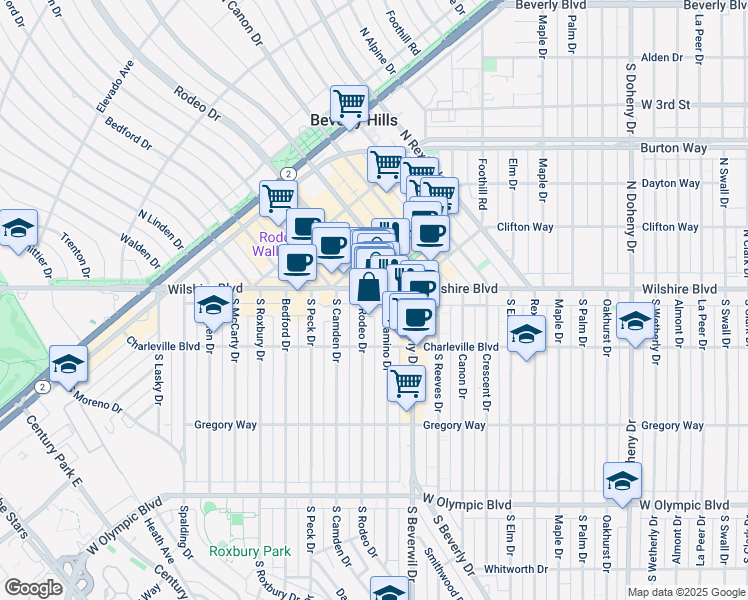 map of restaurants, bars, coffee shops, grocery stores, and more near in Beverly Hills