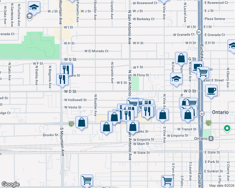 map of restaurants, bars, coffee shops, grocery stores, and more near in Ontario