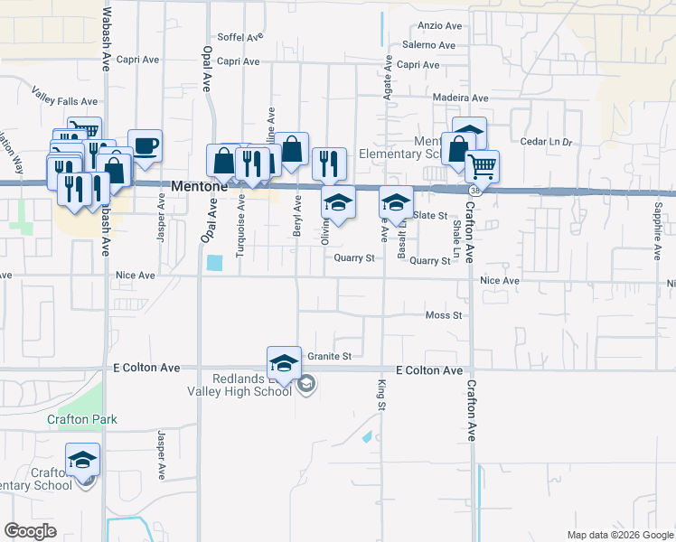 map of restaurants, bars, coffee shops, grocery stores, and more near 31022 Nice Avenue in Mentone