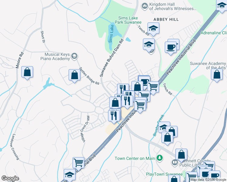 map of restaurants, bars, coffee shops, grocery stores, and more near 4298 Tacoma Trace in Suwanee