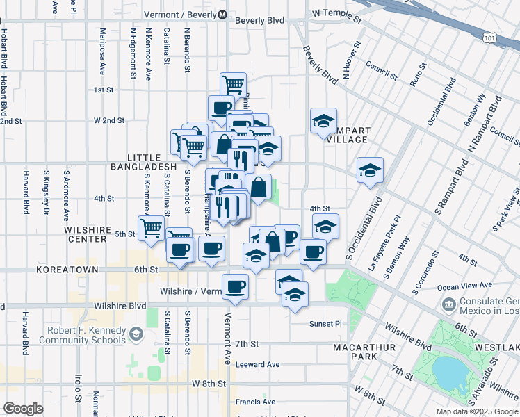 map of restaurants, bars, coffee shops, grocery stores, and more near in Los Angeles