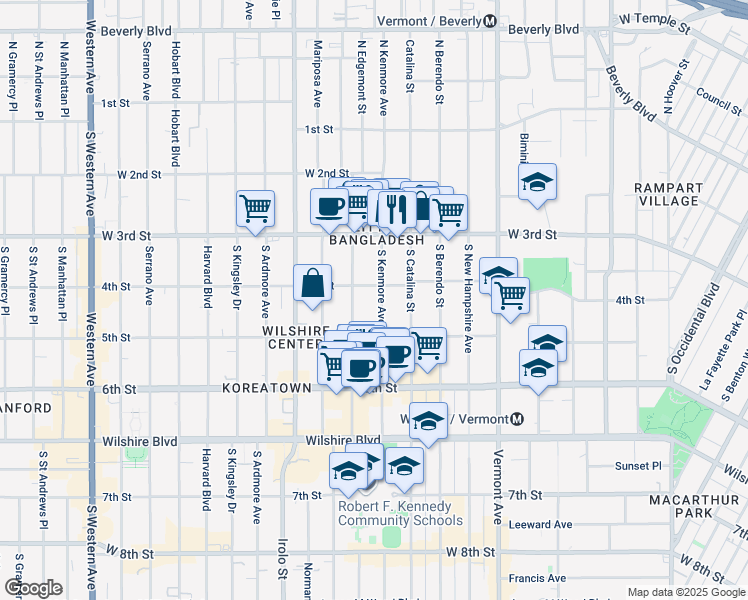 map of restaurants, bars, coffee shops, grocery stores, and more near 420 South Alexandria Avenue in Los Angeles