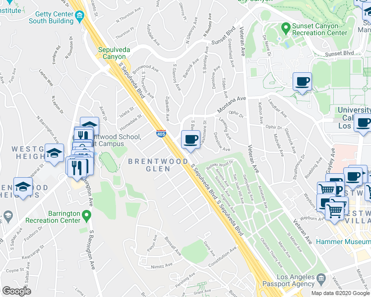 map of restaurants, bars, coffee shops, grocery stores, and more near 424 South Sepulveda Boulevard in Los Angeles
