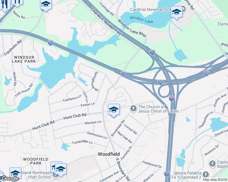 map of restaurants, bars, coffee shops, grocery stores, and more near 100 Tarpon Springs Road in Columbia