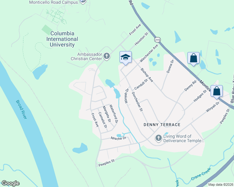 map of restaurants, bars, coffee shops, grocery stores, and more near 6517 Winyah Drive in Columbia