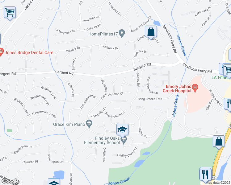 map of restaurants, bars, coffee shops, grocery stores, and more near 155 Ascalon Court in Alpharetta