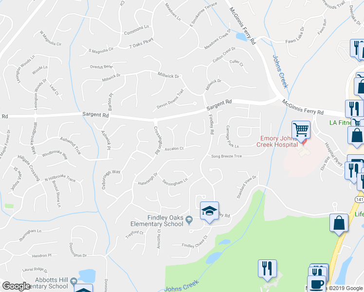 map of restaurants, bars, coffee shops, grocery stores, and more near 900 Cherringham Court in Alpharetta