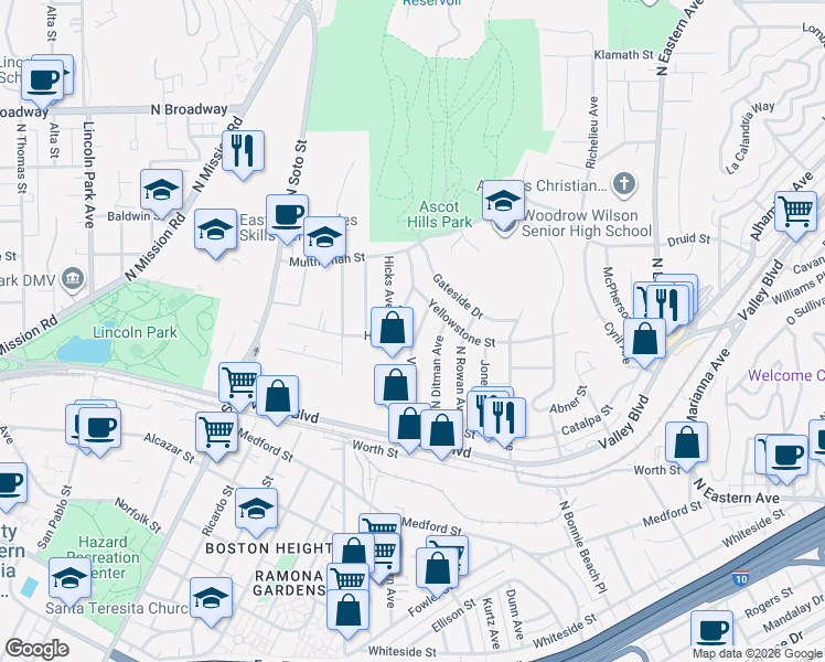 map of restaurants, bars, coffee shops, grocery stores, and more near 2010 Vineburn Avenue in Los Angeles