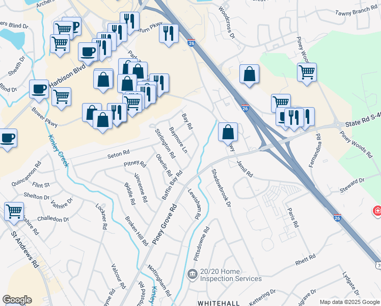map of restaurants, bars, coffee shops, grocery stores, and more near 1201 Baffin Bay Road in Columbia
