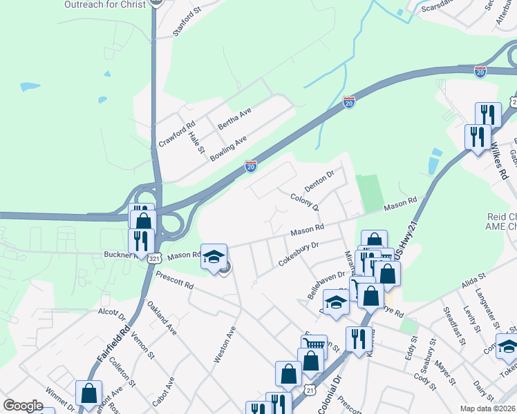 map of restaurants, bars, coffee shops, grocery stores, and more near 924 Woodale Circle in Columbia
