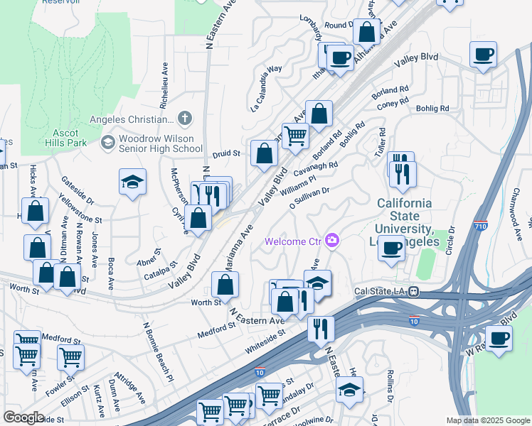 map of restaurants, bars, coffee shops, grocery stores, and more near 2028 North Marianna Avenue in Los Angeles