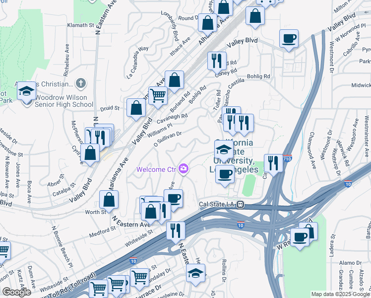 map of restaurants, bars, coffee shops, grocery stores, and more near 2054 Barnett Way in Los Angeles