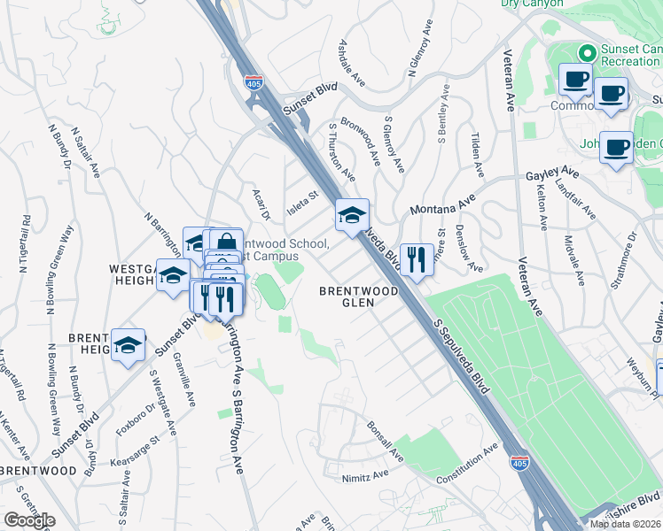 map of restaurants, bars, coffee shops, grocery stores, and more near 11367 Elderwood Street in Los Angeles