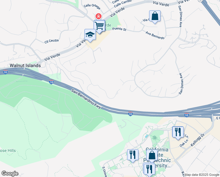 map of restaurants, bars, coffee shops, grocery stores, and more near 1043 Vía Romales in San Dimas