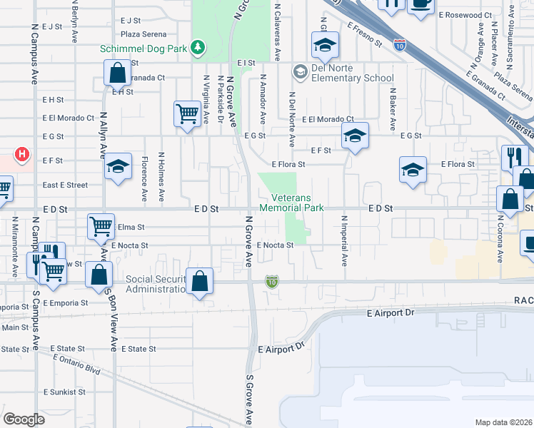 map of restaurants, bars, coffee shops, grocery stores, and more near in Ontario