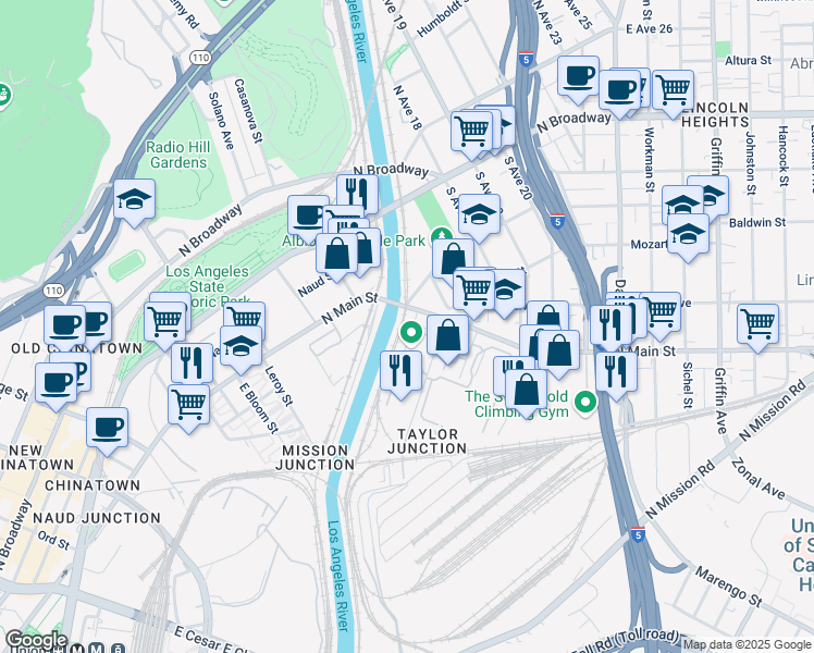 map of restaurants, bars, coffee shops, grocery stores, and more near 633 Gibbons Street in Los Angeles