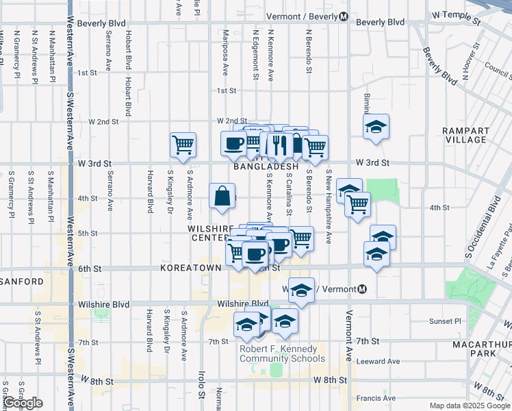 map of restaurants, bars, coffee shops, grocery stores, and more near 420 South Alexandria Avenue in Los Angeles