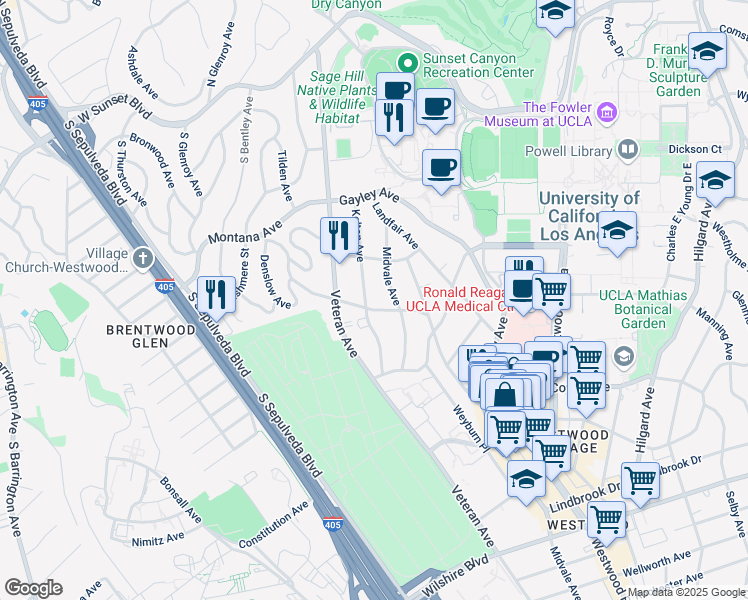 map of restaurants, bars, coffee shops, grocery stores, and more near in Los Angeles