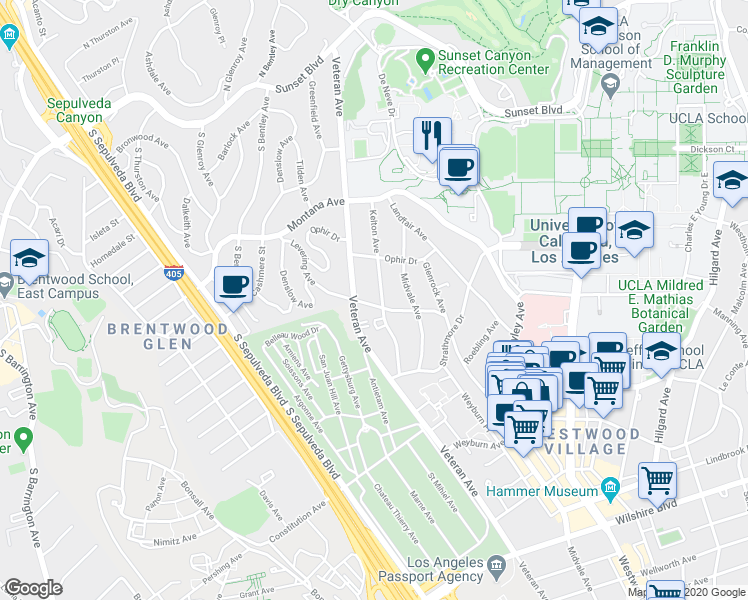 map of restaurants, bars, coffee shops, grocery stores, and more near in Los Angeles