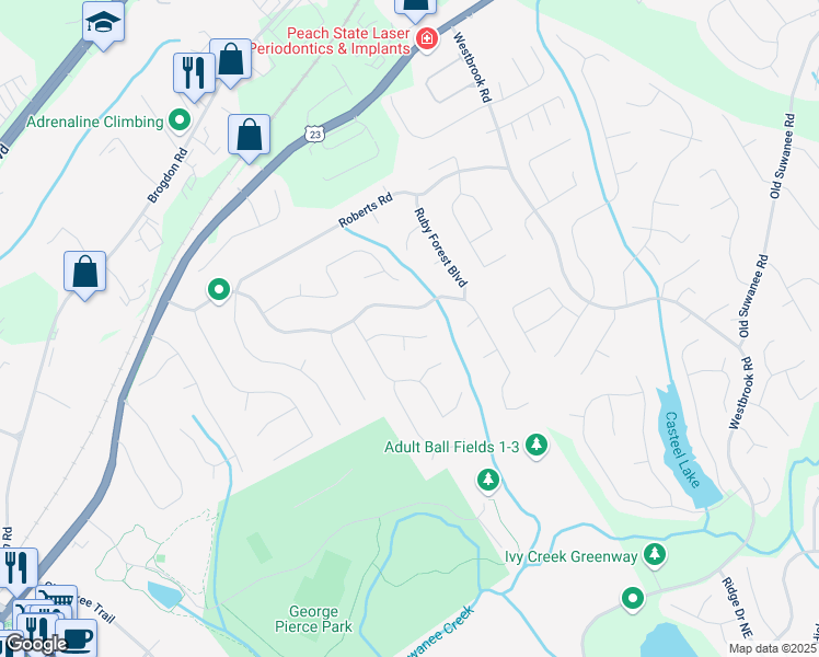 map of restaurants, bars, coffee shops, grocery stores, and more near 234 Lake Ruby Drive in Suwanee