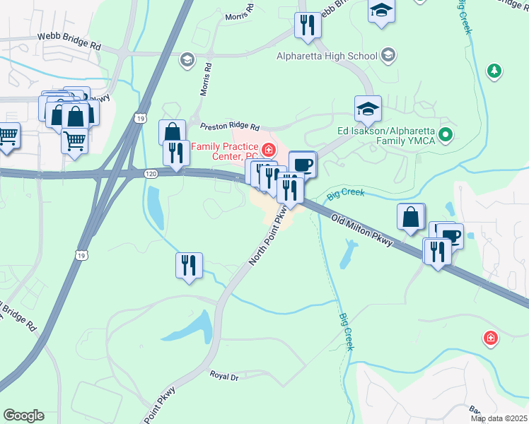 map of restaurants, bars, coffee shops, grocery stores, and more near in Alpharetta