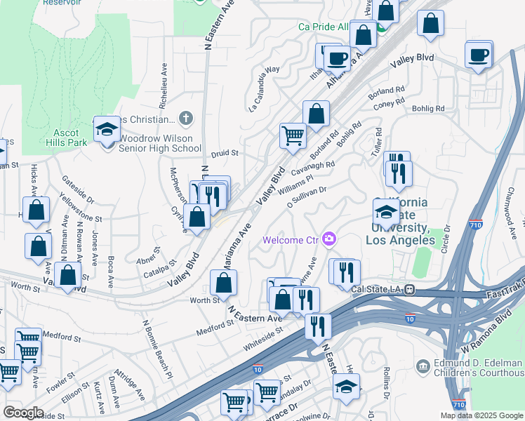 map of restaurants, bars, coffee shops, grocery stores, and more near 2028 North Marianna Avenue in Los Angeles