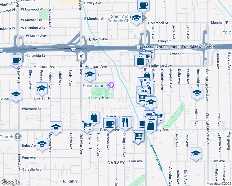 map of restaurants, bars, coffee shops, grocery stores, and more near 3216 Kelburn Avenue in Rosemead