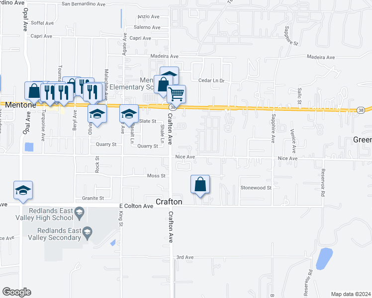 map of restaurants, bars, coffee shops, grocery stores, and more near 2123 Nice Avenue in Mentone