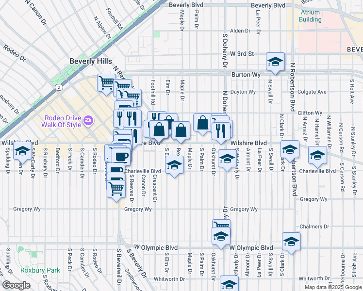 map of restaurants, bars, coffee shops, grocery stores, and more near in Beverly Hills
